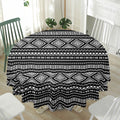 Black And White Aztec Ethnic Print Waterproof Round Tablecloth