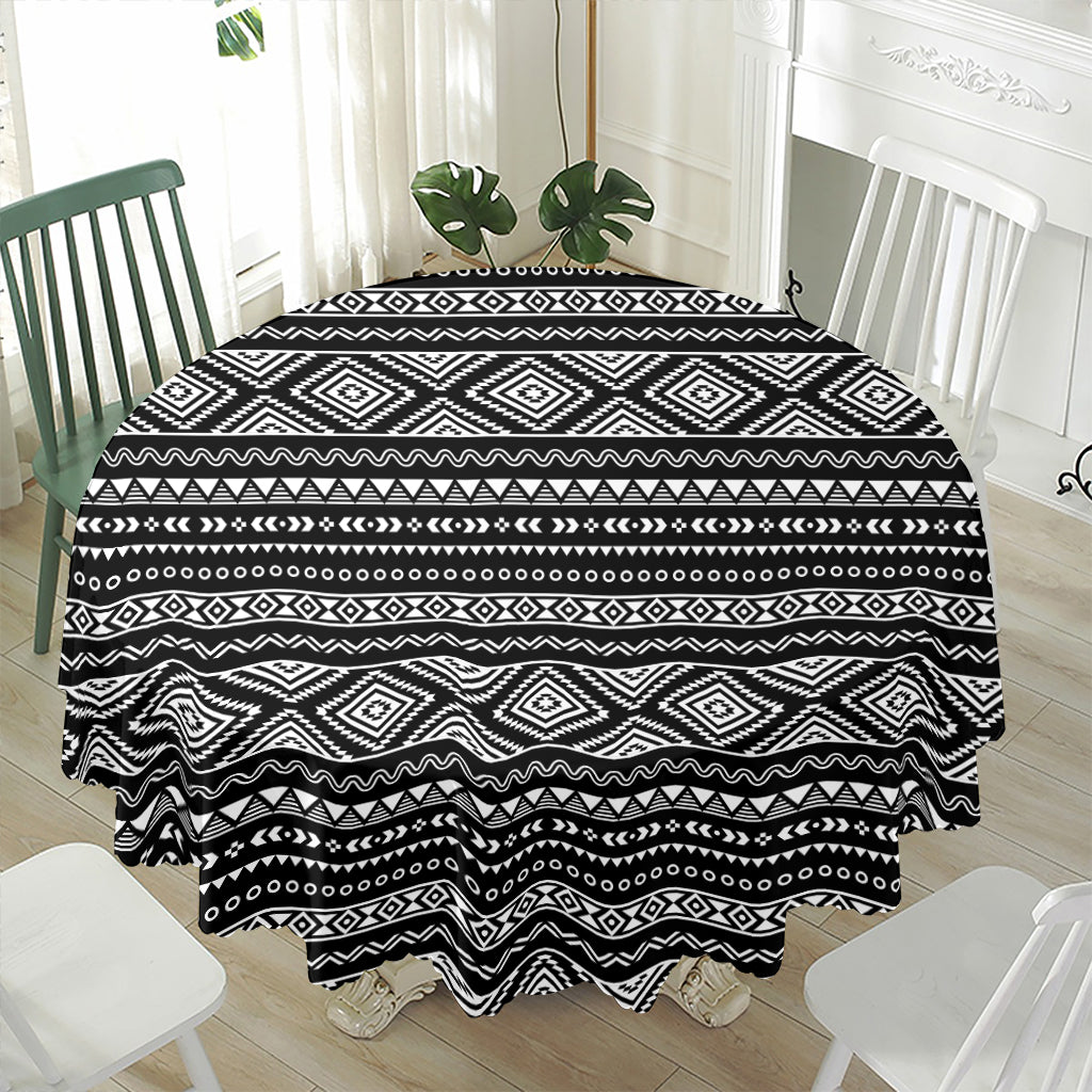 Black And White Aztec Ethnic Print Waterproof Round Tablecloth