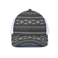 Black And White Aztec Ethnic Print White Mesh Trucker Hat