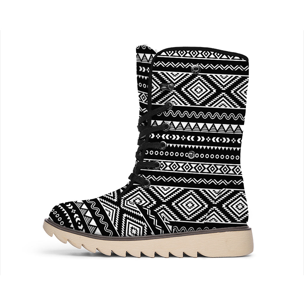 Black And White Aztec Ethnic Print Winter Boots