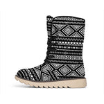 Black And White Aztec Ethnic Print Winter Boots