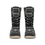 Black And White Aztec Ethnic Print Winter Boots