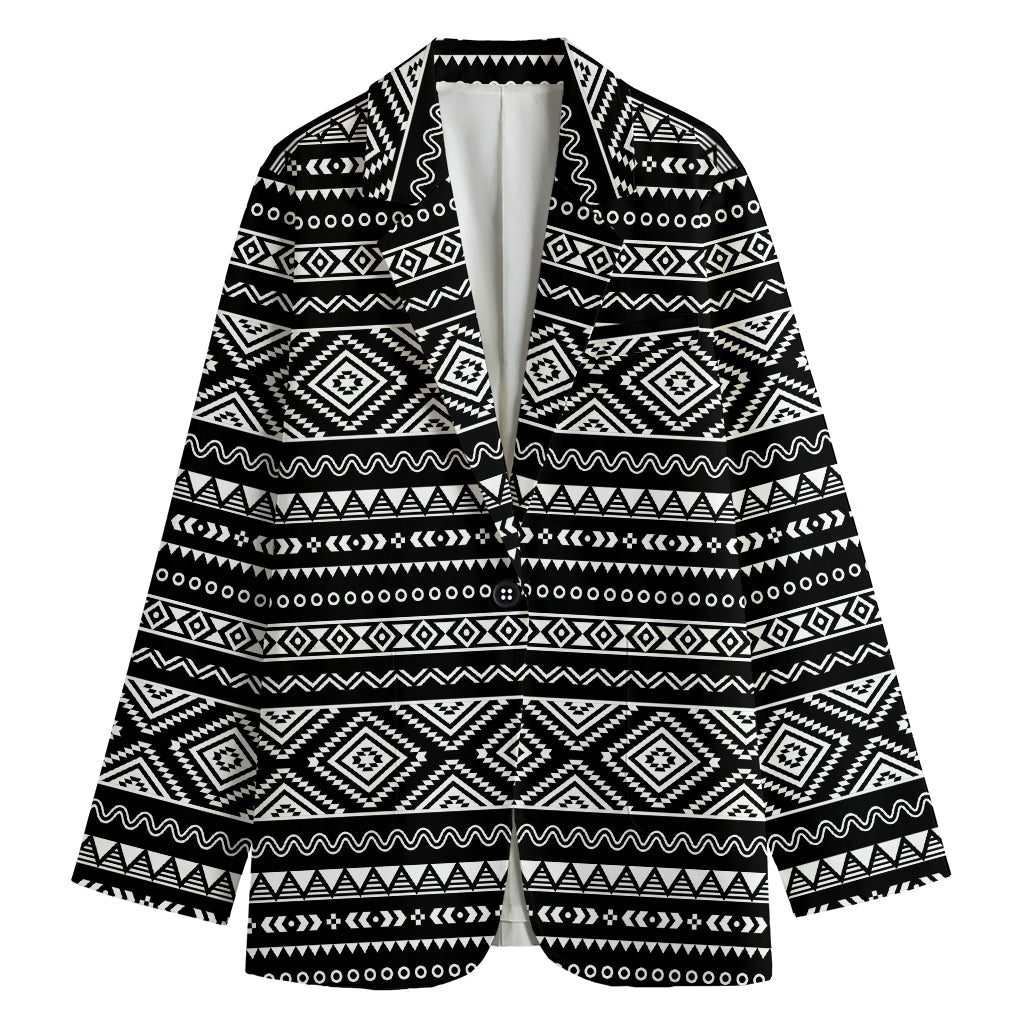 Black And White Aztec Ethnic Print Women's Blazer