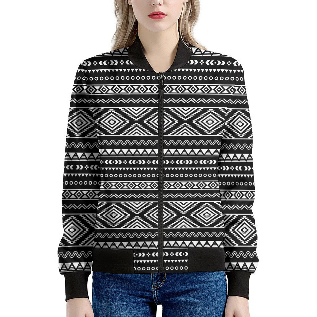 Black And White Aztec Ethnic Print Women's Bomber Jacket
