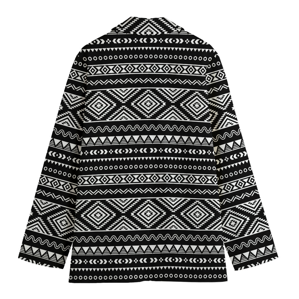 Black And White Aztec Ethnic Print Women's Cotton Blazer