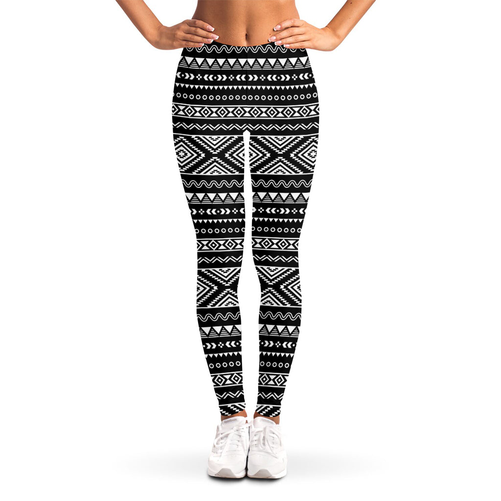 Black And White Aztec Ethnic Print Women's Leggings