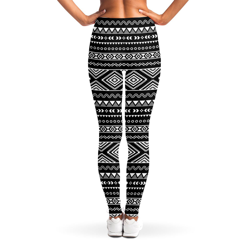 Black And White Aztec Ethnic Print Women's Leggings