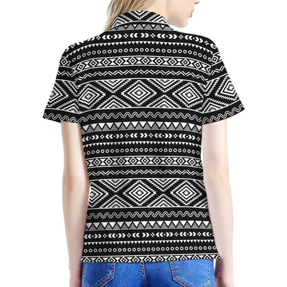 Black And White Aztec Ethnic Print Women's Polo Shirt