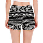 Black And White Aztec Ethnic Print Women's Split Running Shorts