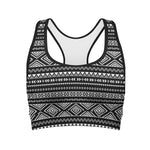 Black And White Aztec Ethnic Print Women's Sports Bra