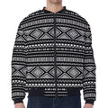 Black And White Aztec Ethnic Print Zip Sleeve Bomber Jacket