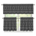 Black And White Aztec Geometric Print 3 Piece Kitchen Curtains
