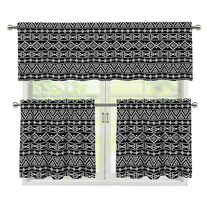 Black And White Aztec Geometric Print 3 Piece Kitchen Curtains