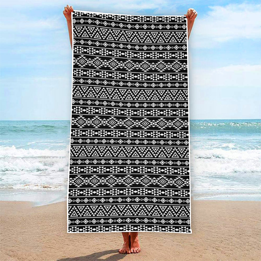 Black And White Aztec Geometric Print Beach Towel