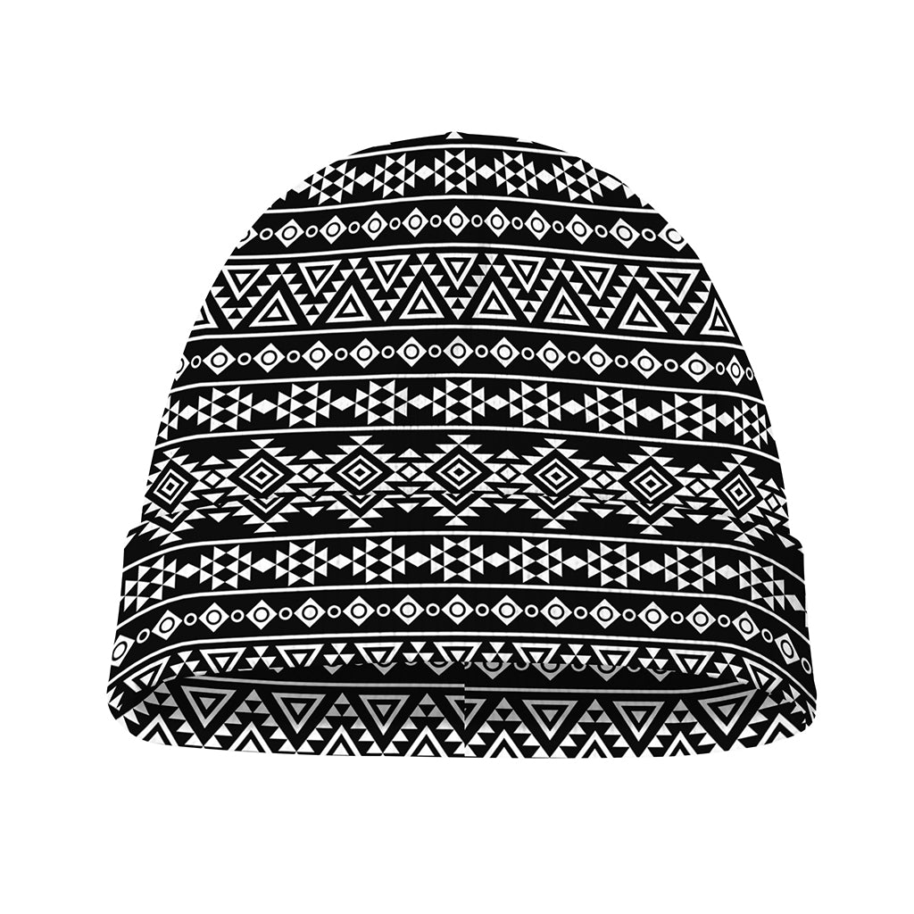 Black And White Aztec Geometric Print Beanie