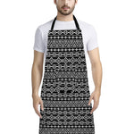 Black And White Aztec Geometric Print Bib Apron With Pocket