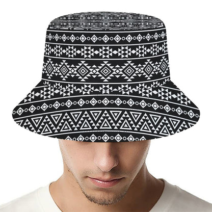Black And White Aztec Geometric Print Bucket Hat