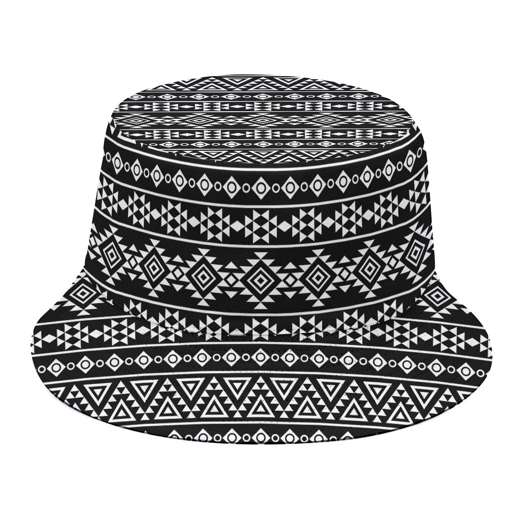 Black And White Aztec Geometric Print Bucket Hat