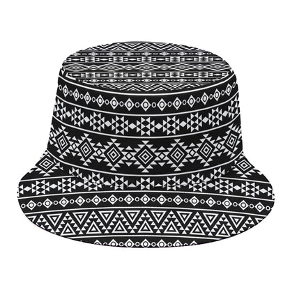 Black And White Aztec Geometric Print Bucket Hat