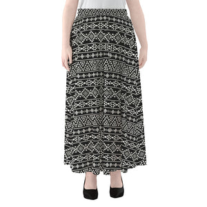 Black And White Aztec Geometric Print Chiffon Maxi Skirt