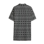 Black And White Aztec Geometric Print Cotton Hawaiian Shirt