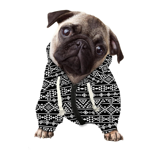 Black And White Aztec Geometric Print Dog Zip Up Hoodie