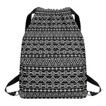 Black And White Aztec Geometric Print Drawstring Backpack