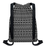 Black And White Aztec Geometric Print Drawstring Backpack