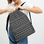 Black And White Aztec Geometric Print Drawstring Backpack
