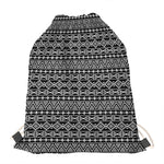 Black And White Aztec Geometric Print Drawstring Bag