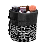 Black And White Aztec Geometric Print Drawstring Makeup Bag