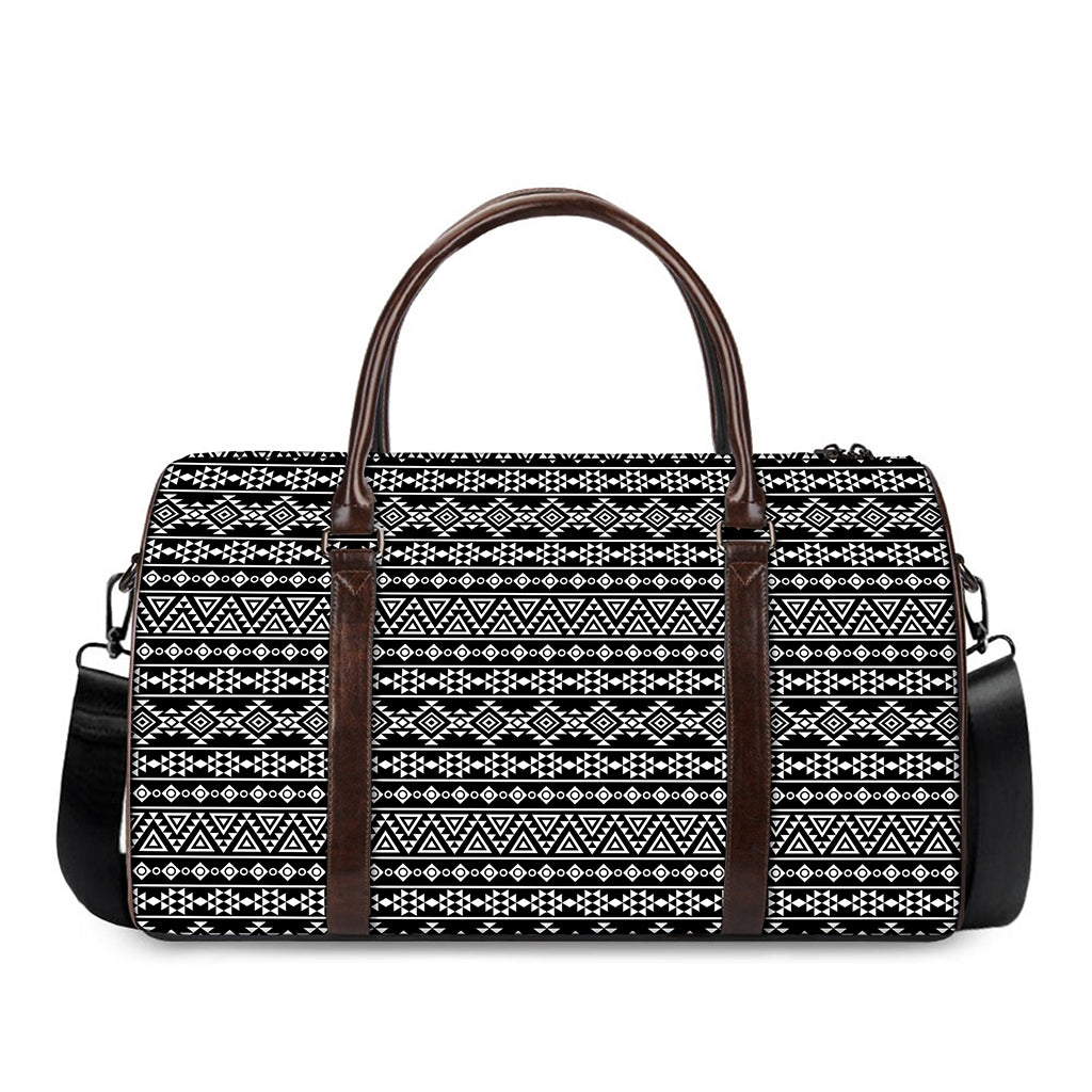 Black And White Aztec Geometric Print Duffle Bag
