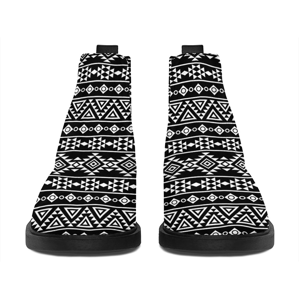 Black And White Aztec Geometric Print Flat Ankle Boots