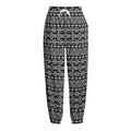 Black And White Aztec Geometric Print Fleece Lined Knit Pants