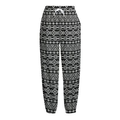 Black And White Aztec Geometric Print Fleece Lined Knit Pants