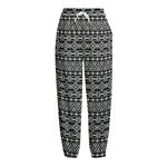 Black And White Aztec Geometric Print Fleece Lined Knit Pants