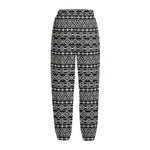 Black And White Aztec Geometric Print Fleece Lined Knit Pants