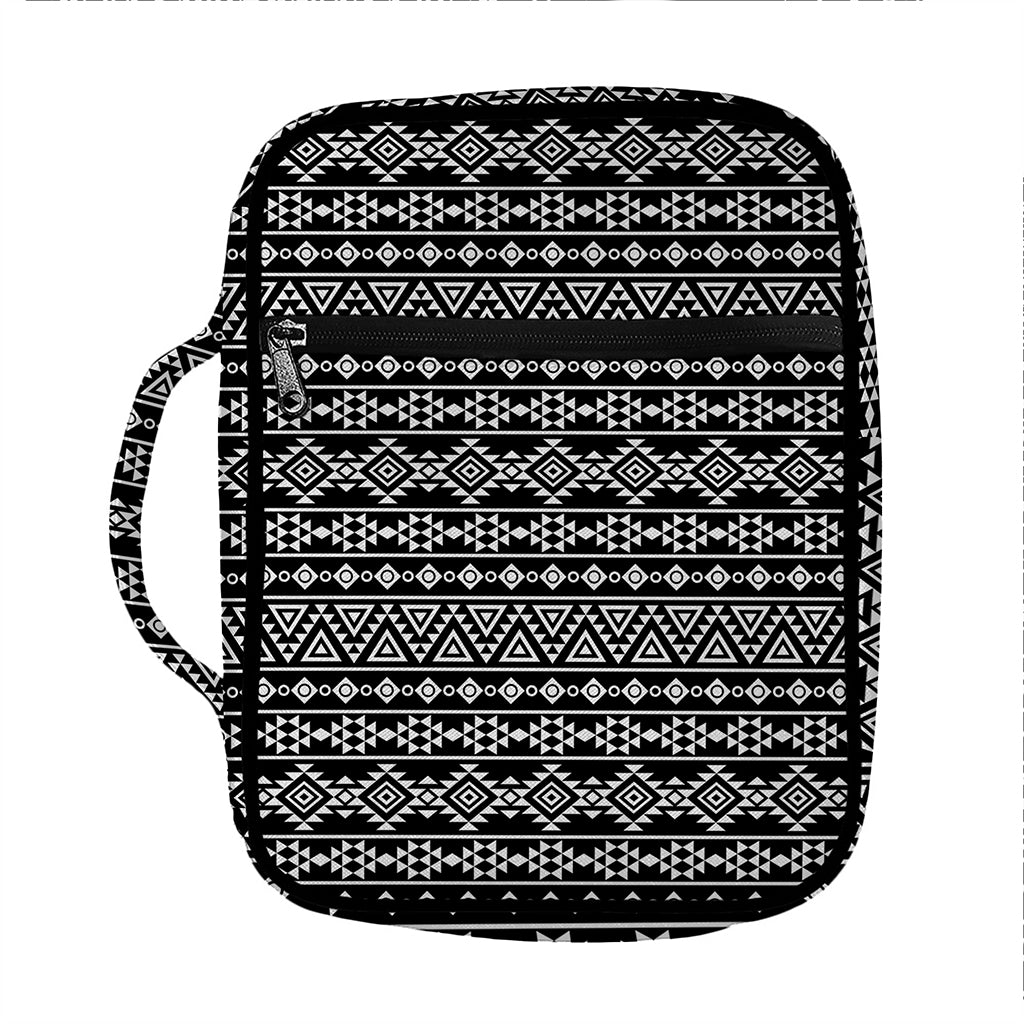 Black And White Aztec Geometric Print Front Pocket Bible Bag