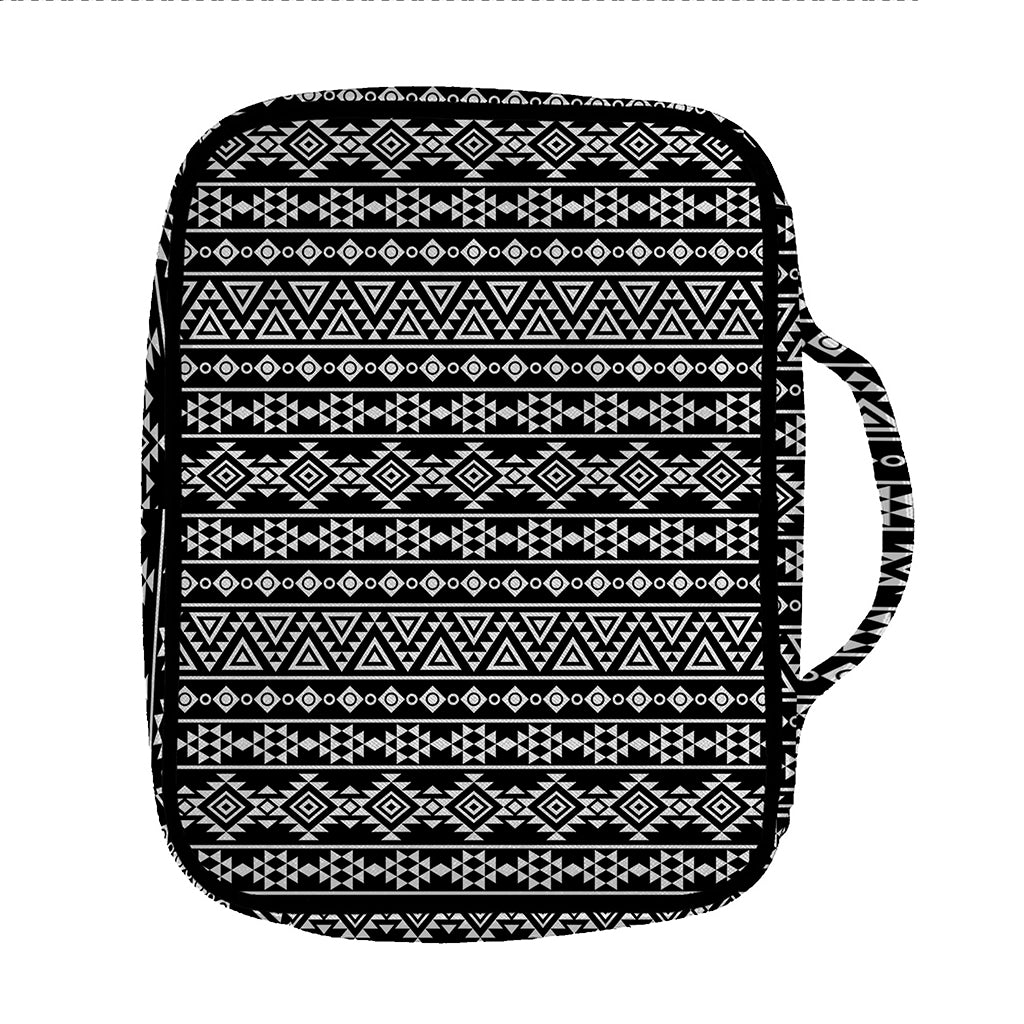Black And White Aztec Geometric Print Front Pocket Bible Bag