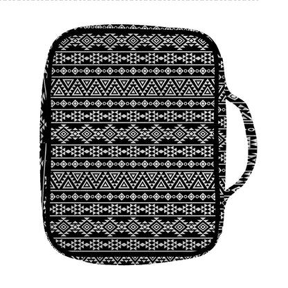 Black And White Aztec Geometric Print Front Pocket Bible Bag