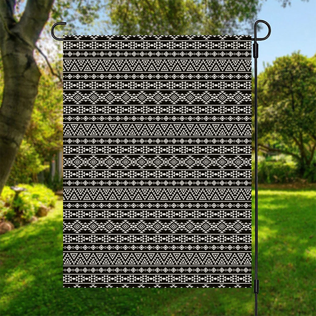 Black And White Aztec Geometric Print Garden Flag