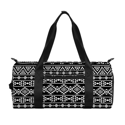 Black And White Aztec Geometric Print Gym Bag