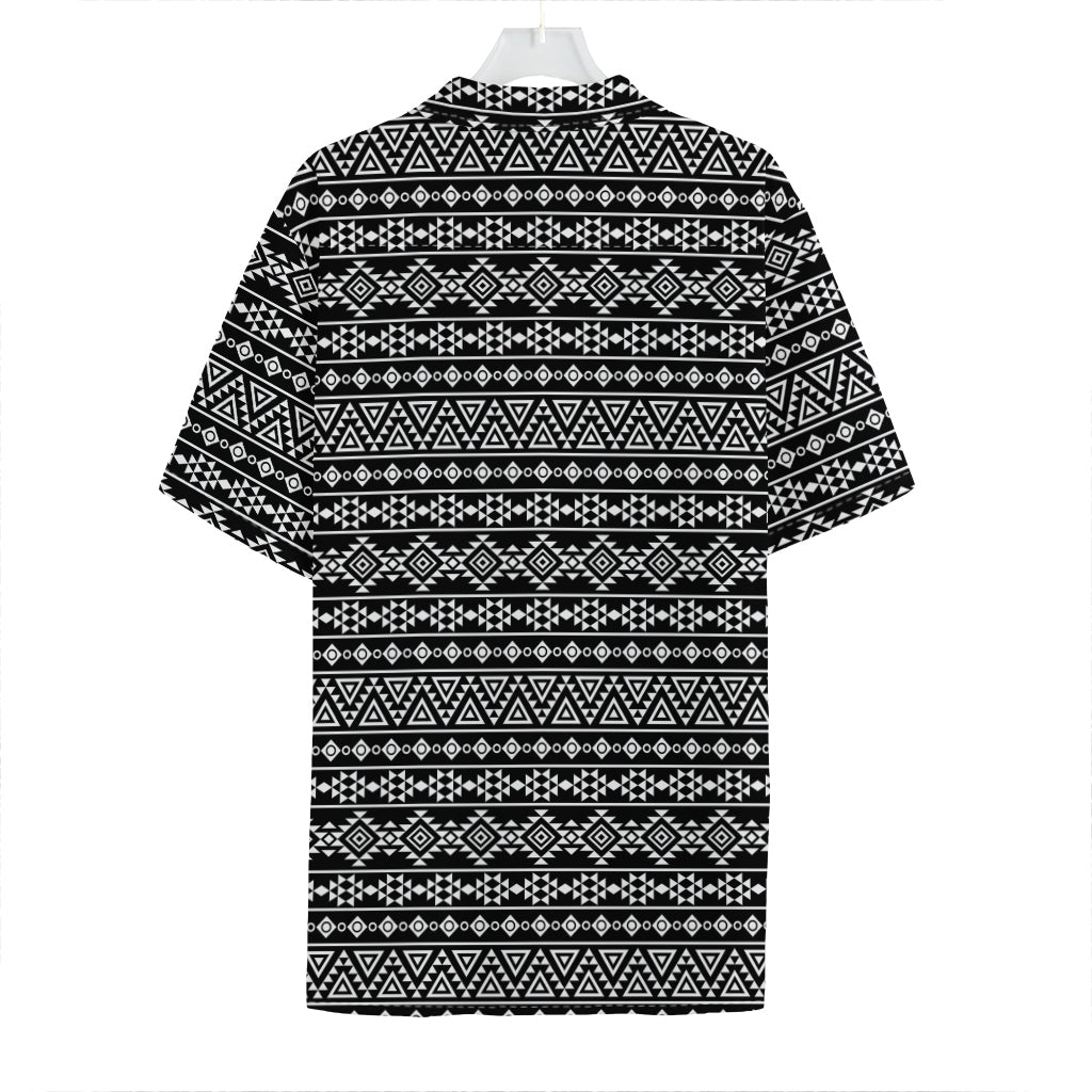 Black And White Aztec Geometric Print Hawaiian Shirt