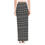 Black And White Aztec Geometric Print High Slit Maxi Skirt