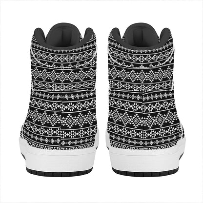 Black And White Aztec Geometric Print High Top Leather Sneakers