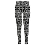 Black And White Aztec Geometric Print High-Waisted Pocket Leggings