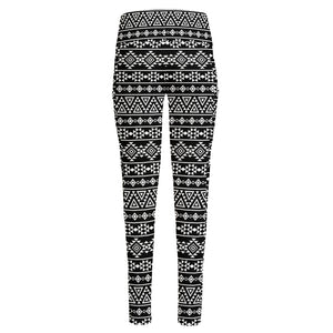 Black And White Aztec Geometric Print High-Waisted Pocket Leggings