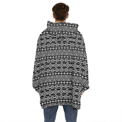 Black And White Aztec Geometric Print Hoodie Blanket