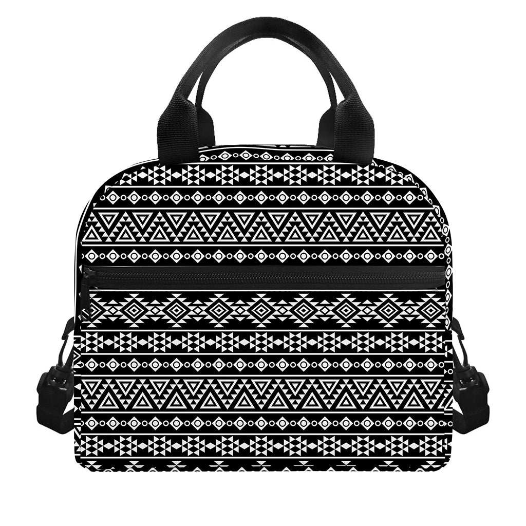 Black And White Aztec Geometric Print Insulated Lunch Bag