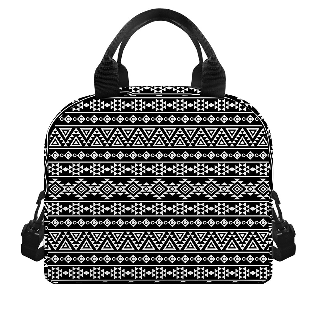 Black And White Aztec Geometric Print Insulated Lunch Bag